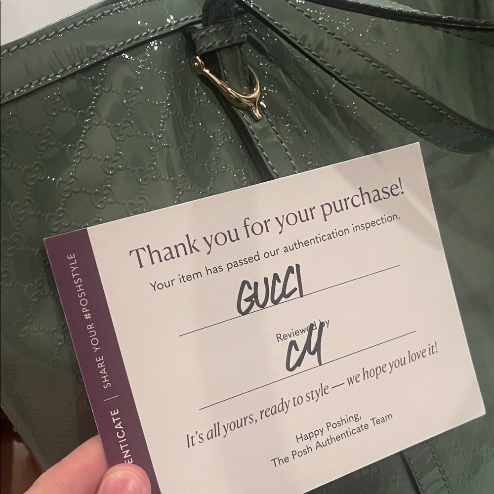 NWOT Gucci microguccisima monogram patent RARE COLOR sagegreen tote shoulder bag - Picture 14 of 14